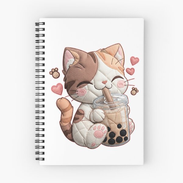 Item preview, Kawaii Quilted Cat Drinking Boba Milk Tea designed and sold by TOM JACK.