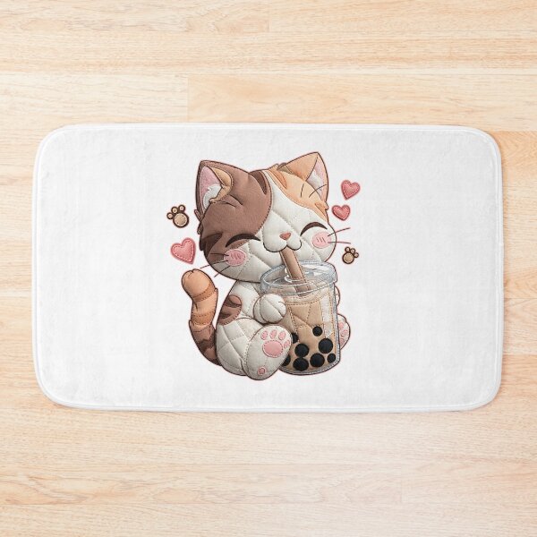 Item preview, Kawaii Quilted Cat Drinking Boba Milk Tea designed and sold by TOM JACK.