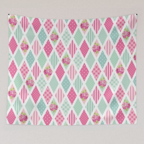 Item preview, Floral, Stripe and Spots on Pink and Teal Diamond Pattern designed and sold by TeeGeeTees.