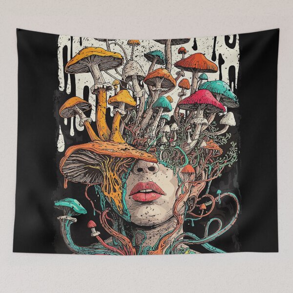 Item preview, Mushrooms Growing from Human Head Surreal Botanical Art designed and sold by CherylCGarrison.