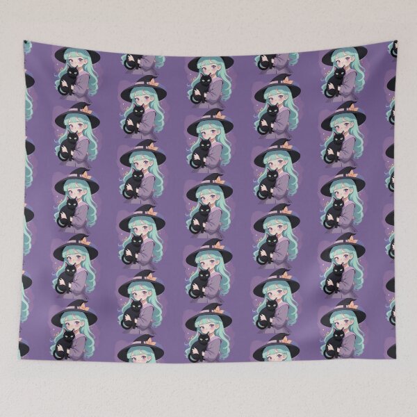 Item preview, Cute Anime Witch Girl Black Cat designed and sold by Soluna Studio.
