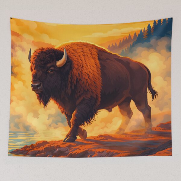 Item preview, American Bison Retro Style Digital Animal Art designed and sold by kakarikihill.
