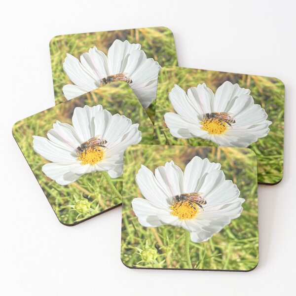Item preview, Honey Bee on White Cosmos Flower Nature Photography designed and sold by Be Captured by Brittany Emma.