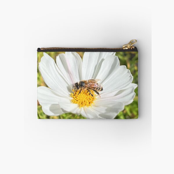 Item preview, Honey Bee on White Cosmos Flower Nature Photography designed and sold by Be Captured by Brittany Emma.