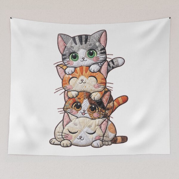 Item preview, Cute Quilted Patchwork Cat Stack Design designed and sold by TOM JACK.
