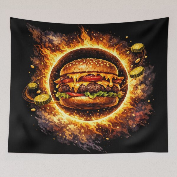 Item preview, Explosive Fire Burger: Dark Intense Flaming Cheeseburger Spicy Dramatic Art designed and sold by irfanshikh.