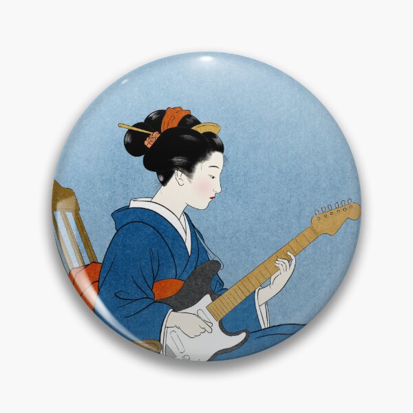 Item preview, Japanese Woman Playing Electric Guitar in a Rocking Chair Modern Ukiyo-e Art designed and sold by AkogareWorks.