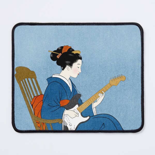 Item preview, Japanese Woman Playing Electric Guitar in a Rocking Chair Modern Ukiyo-e Art designed and sold by AkogareWorks.