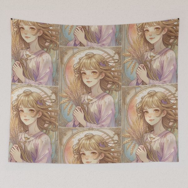 Item preview, Virgo Zodiac Goddess Art Print – Celestial Anime Horoscope Wall Decor designed and sold by RSDigitalPrintDesign.