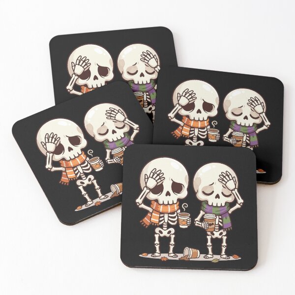 Item preview, Tired Skeleton Friends Drinking Pumpkin Spice Coffee designed and sold by AvivaCreative.