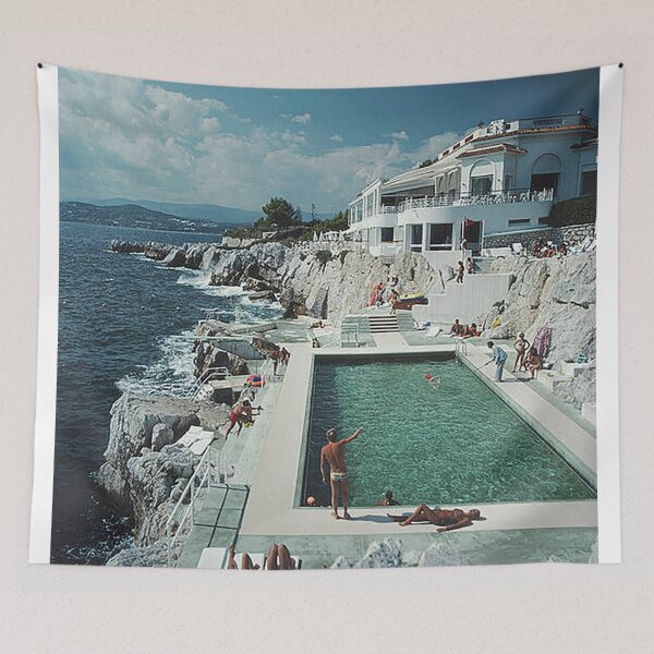 Item preview, Cliffside Poll Ocean Villa Vintage Travel designed and sold by pastbarack.