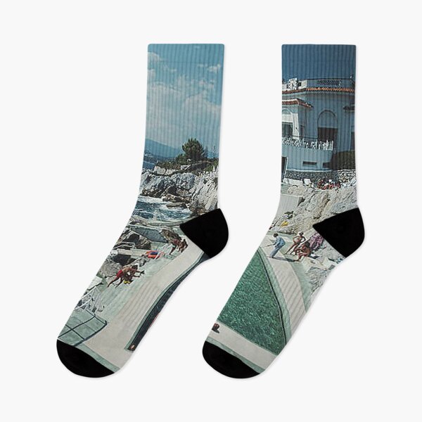 Item preview, Cliffside Poll Ocean Villa Vintage Travel designed and sold by pastbarack.