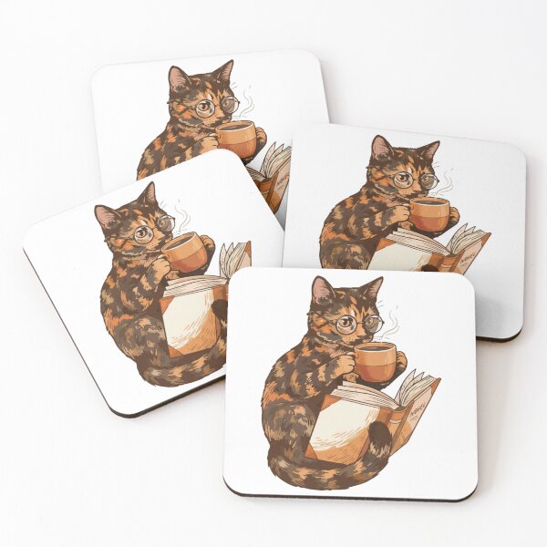 Item preview, Tortie Cat Book and Coffee Cozy Art designed and sold by BilkaCreations.