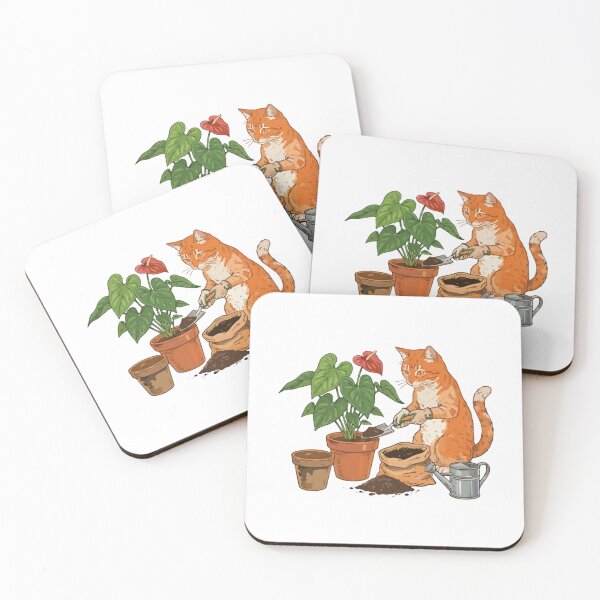 Item preview, Orange Tabby Cat and Plants Gardening Art designed and sold by BilkaCreations.