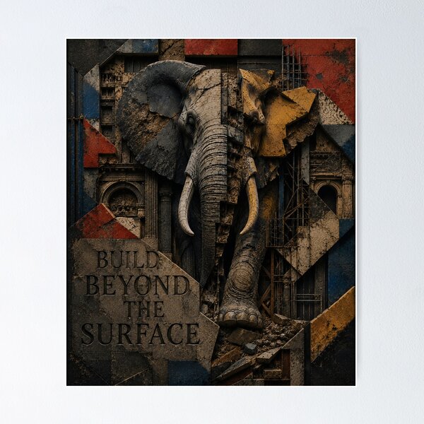 Item preview, Deep Work Engineer Geometric Elephant Stone Relief Home Office Wall Art Poster designed and sold by SavannaStrikes.
