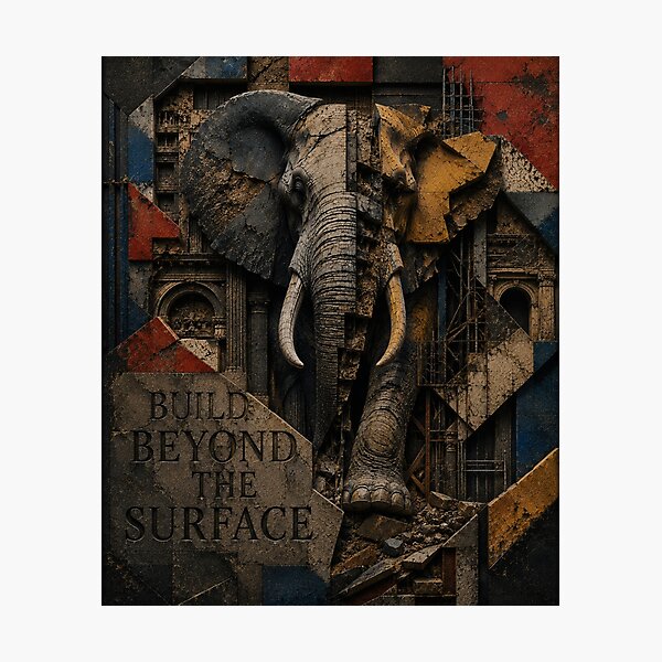 Item preview, Deep Work Engineer Geometric Elephant Stone Relief Home Office Wall Art Poster designed and sold by SavannaStrikes.