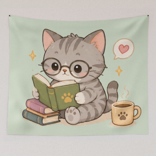 Item preview, Cute Bookworm Kitten designed and sold by MellowMunchkins.