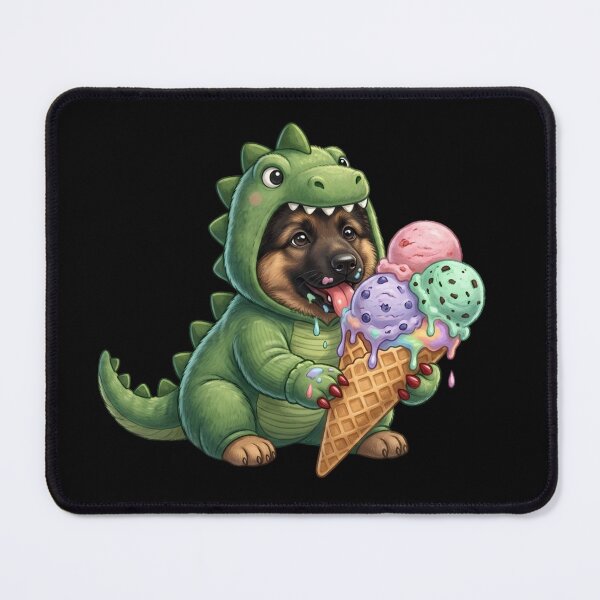 Item preview, Cute Dinosaur Costume German Shepherd Puppy Eating Ice Cream designed and sold by SilentFlower.