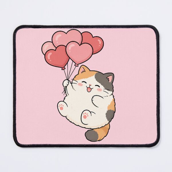 Artikelvorschau, Niedliche Katze mit Herzluftballons entworfen und verkauft von MonkiFlipp.