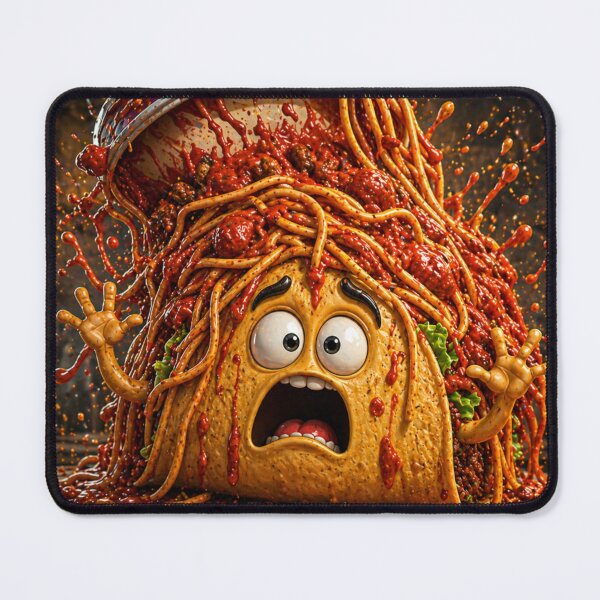 Item preview,  Funny Taco Buried in Spaghetti Food Chaos Cartoon designed and sold by ComedyInkFactor.