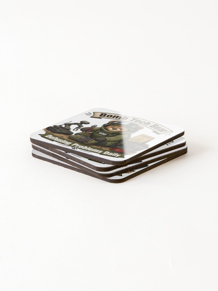 Thumbnail 4 of 5, Coasters (Set of 4), Bomb Tech Bear – Defusing Problems Daily designed and sold by TrendScanner.