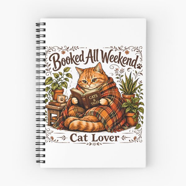 Item preview, Booked All Weekend Cozy Cat Reader - Vintage Bookworm Cat Lover designed and sold by BumbleBloom7.