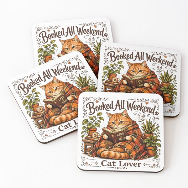 Item preview, Booked All Weekend Cozy Cat Reader - Vintage Bookworm Cat Lover designed and sold by BumbleBloom7.