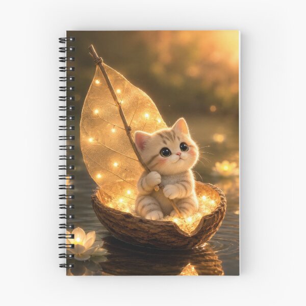 Item preview, Golden Kitten Leaf Boat at Sunset designed and sold by dreamybyana.