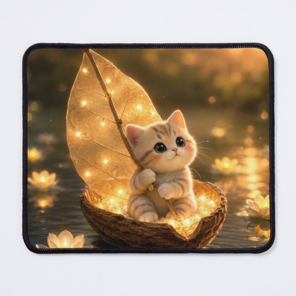 Item preview, Golden Kitten Leaf Boat at Sunset designed and sold by dreamybyana.