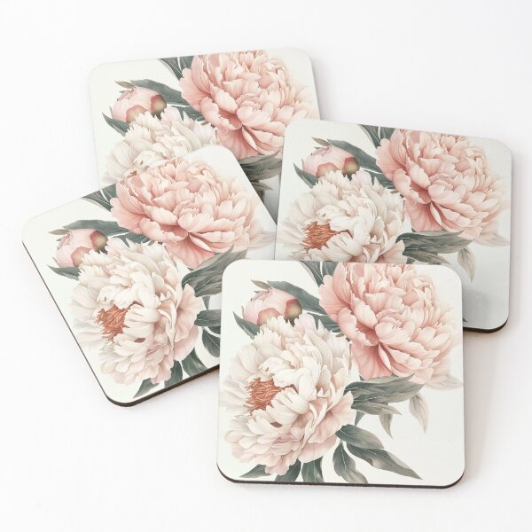 Item preview, Watercolor botanical illustration of a blush pink peony bouquet, elegant floral wall art designed and sold by Wircon Studio.