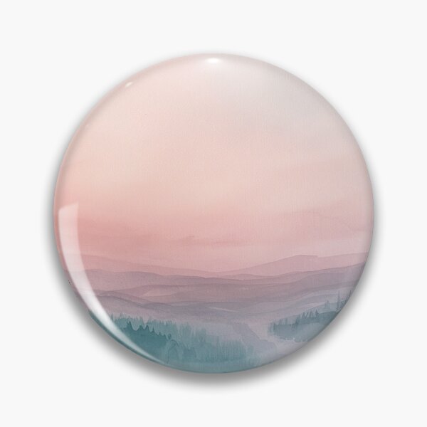 Item preview, Watercolor painting of a misty mountain valley at sunrise with soft pastel pink and lavender sky, minimalist nature wall art designed and sold by Wircon Studio.