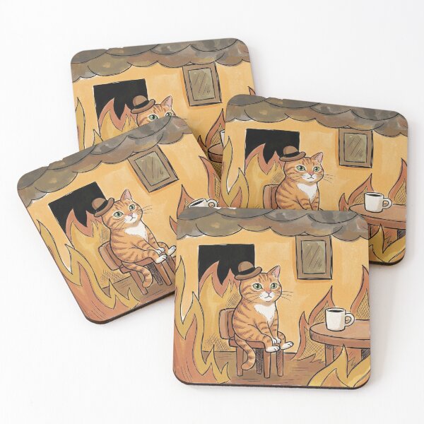 Item preview, This Is Fine Orange Tabby Cat in Hat Sitting in Burning Room designed and sold by Butterfly-Dream.