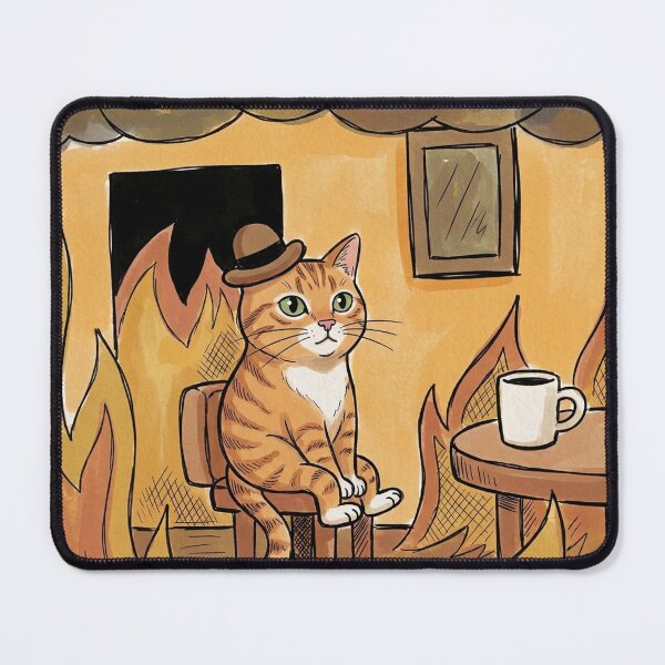 Item preview, This Is Fine Orange Tabby Cat in Hat Sitting in Burning Room designed and sold by Butterfly-Dream.