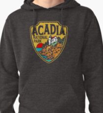 Acadia National Park Vintage Style Badge w/ Maine Coast & Lighthouse Pullover Hoodie