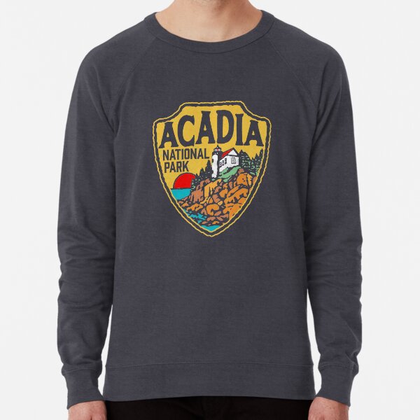 Acadia National Park Vintage Style Badge w/ Maine Coast & Lighthouse Lightweight Sweatshirt