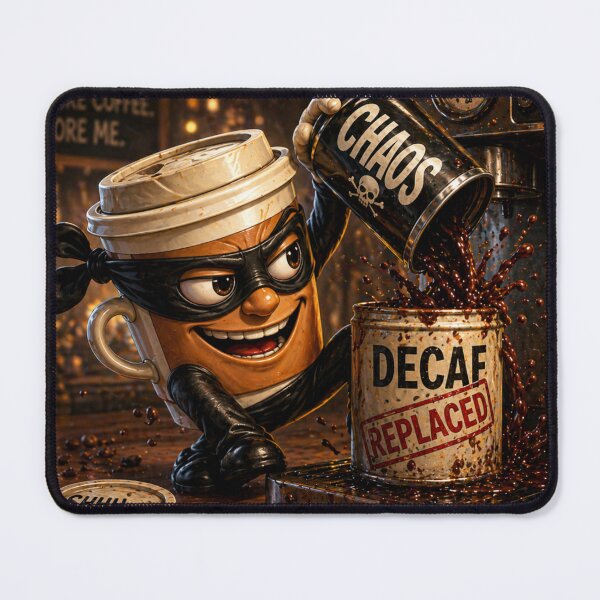 Item preview,  Funny Coffee Bandit Replacing Decaf Caffeine Crime Cartoon designed and sold by ComedyInkFactor.