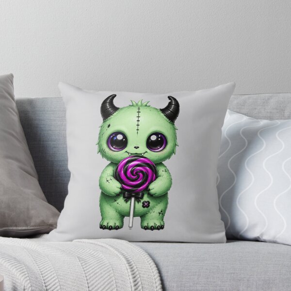 Item preview, Cute Green Monster Holding a Purple Lollipop designed and sold by House of Rein.