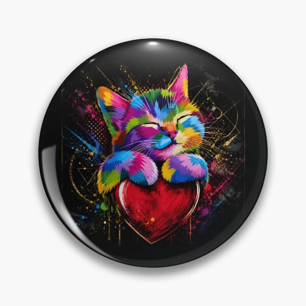 Item preview, Colorful cat love – A vibrant kitten on a heart designed and sold by Peter Kaul.