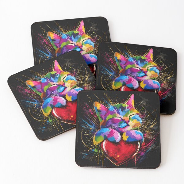Item preview, Colorful cat love – A vibrant kitten on a heart designed and sold by Peter Kaul.