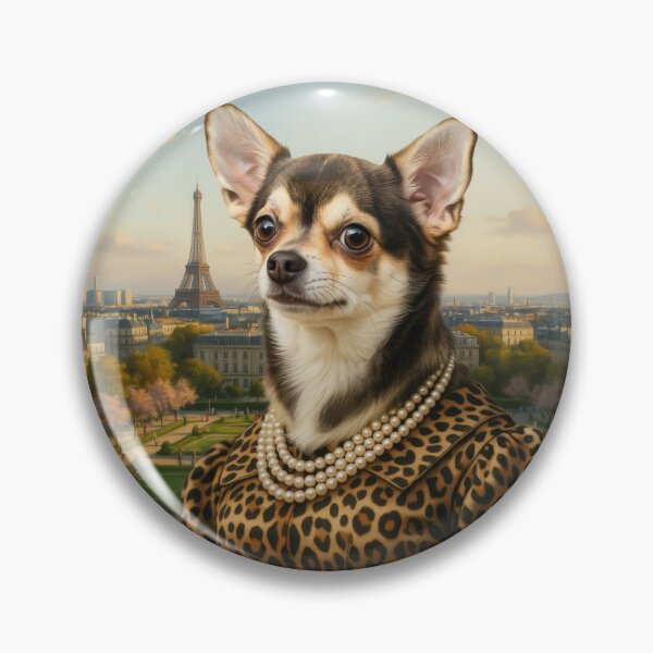 Item preview, A formal baroque-style royal portrait illustration of a charming Chihuahua with sleek fur, wearing an elegant leopard-print high-society dress in Paris designed and sold by 123ks.