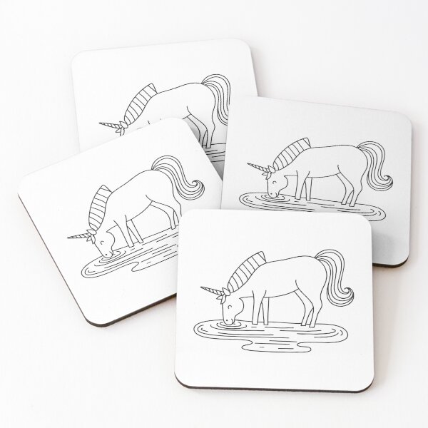Item preview, A horned unicorn drinking from a curved riverbend designed and sold by rasagamastore.