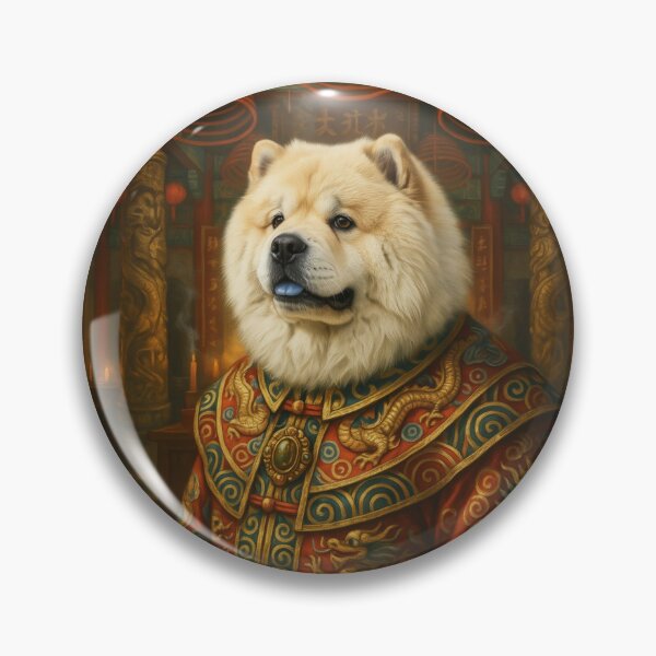 Item preview, A formal baroque-style royal portrait illustration of a charming well-groomed white Chow-Chow with a closed mouth wearing an elegant imperial dress designed and sold by 123ks.