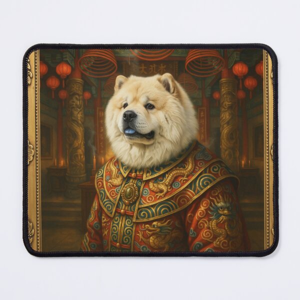 Item preview, A formal baroque-style royal portrait illustration of a charming well-groomed white Chow-Chow with a closed mouth wearing an elegant imperial dress designed and sold by 123ks.