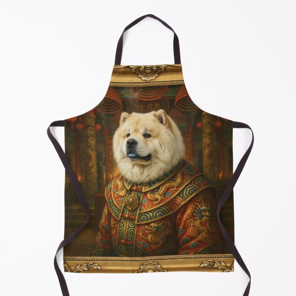 Item preview, A formal baroque-style royal portrait illustration of a charming well-groomed white Chow-Chow with a closed mouth wearing an elegant imperial dress designed and sold by 123ks.