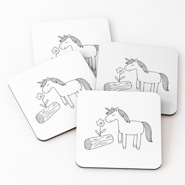 Item preview, A unicorn smelling a blossom beside a downed tree trunk designed and sold by rasagamastore.
