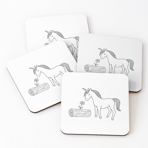 Item preview, A unicorn sniffing a flower next to a log lying on the ground designed and sold by rasagamastore.