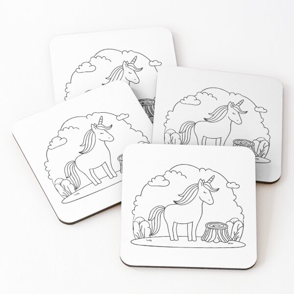 Item preview, A unicorn beside a tree stump surrounded by meadow grass designed and sold by rasagamastore.