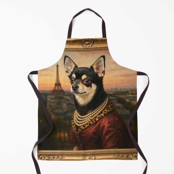 Item preview, A formal baroque-style royal portrait illustration of a charming black-and-tan Chihuahua wearing an elegant classic royal satin dress  designed and sold by 123ks.