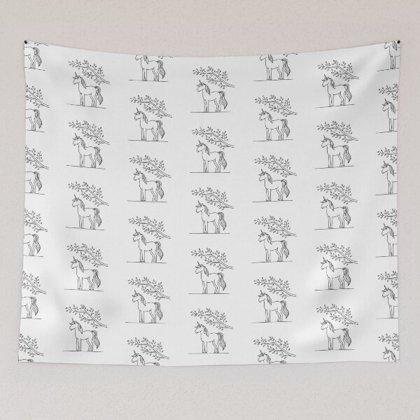 Item preview, A unicorn quietly standing below a tree with low limbs designed and sold by rasagamastore.