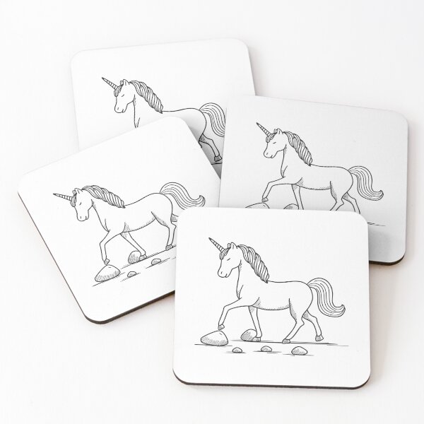 Item preview, A unicorn walking slowly across stones scattered in a path designed and sold by rasagamastore.